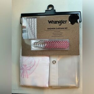 Wrangler Pink and White Cowgirl Hat and Boots Shower Curtain Set with Hooks